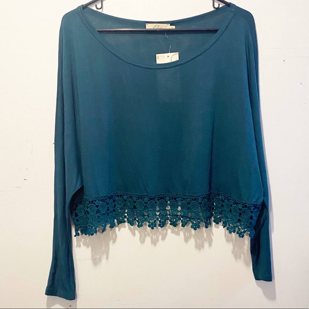 Elodie Blue Lace Cropped Long Sleeve Top